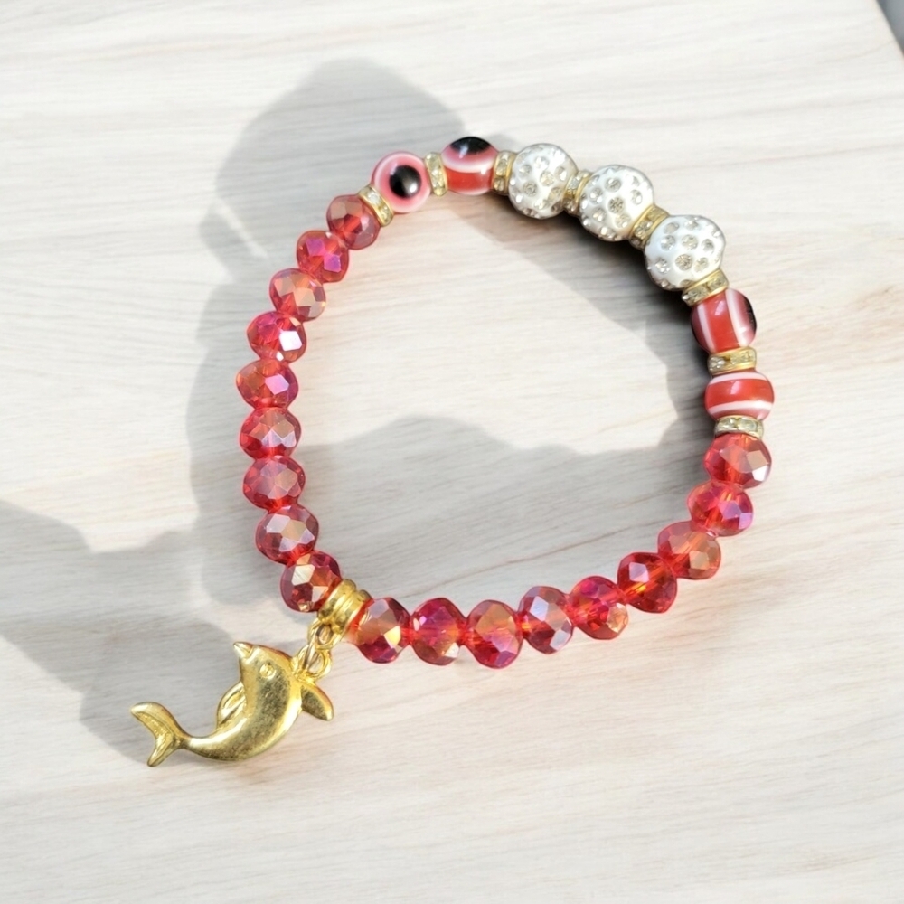 Red and silver Rhinestone dolphin bracelet